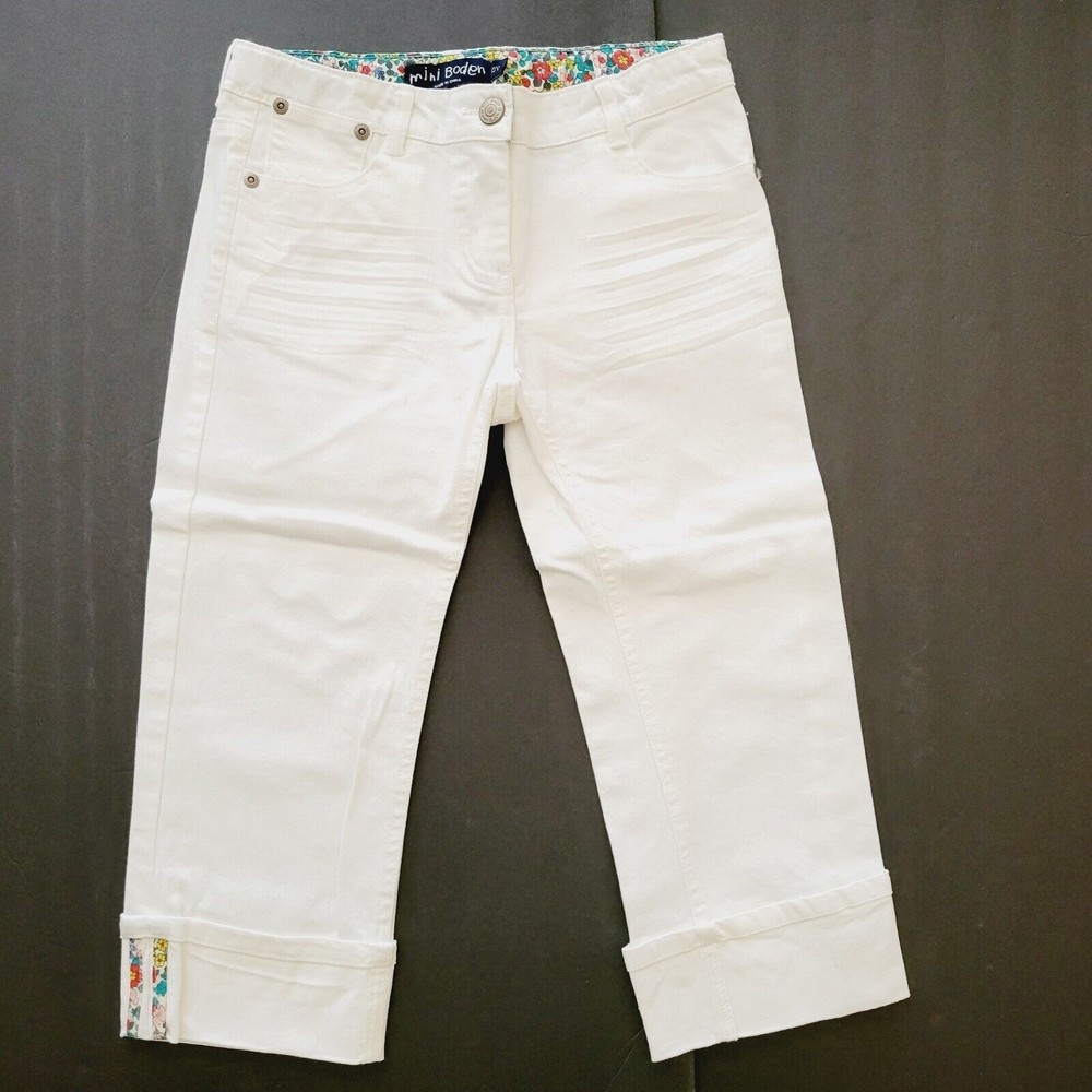 Mini Boden Girls' White Capri Pants